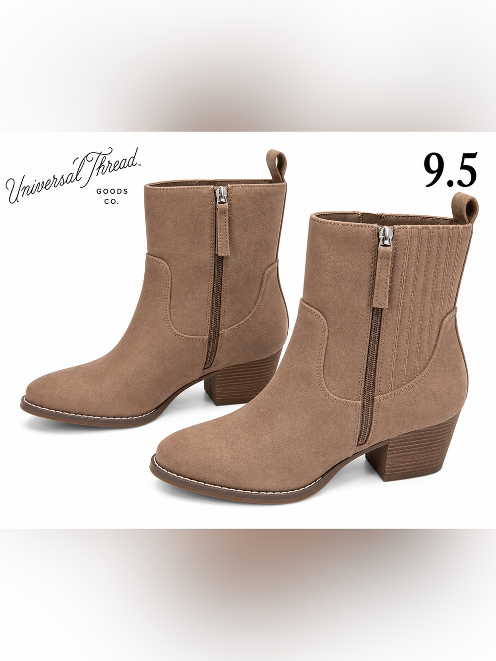 Universal Thread Taupe Western Ankle Boots Women’s 9.5 Side Zip Booties